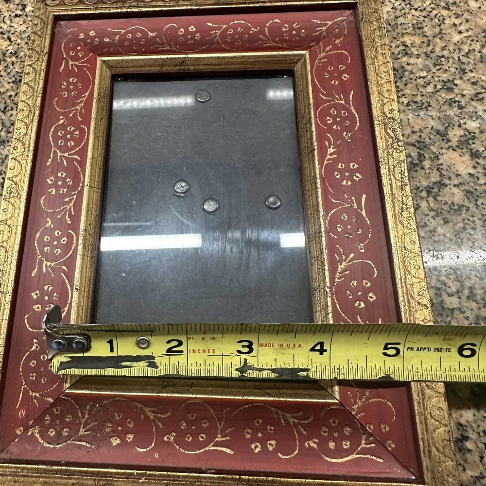 Red‎ Gold Floral Picture Photo Frame 4x6 Wood Vintage Ornate 9 Inch Tabletop
